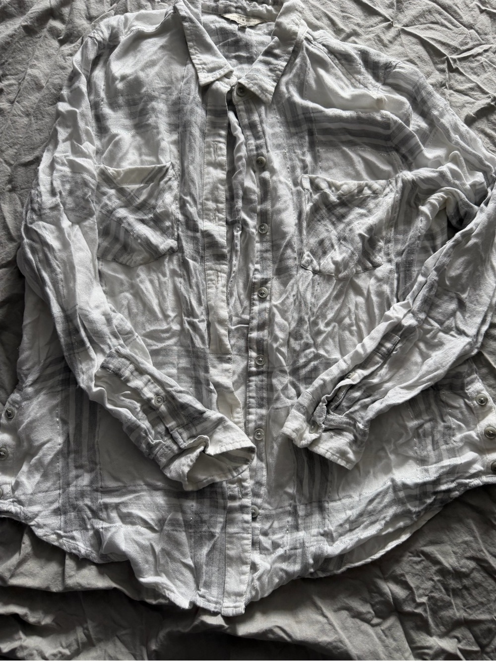 Lucky Brand Men's White and Gray Striped Lightweight Shirt Jacket